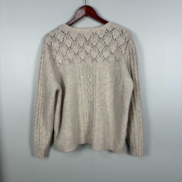 Eddie Bauer XXL Tall Wool Cashmere Womens Cardigan Beige Cable Knit Sweater - Picture 5 of 5